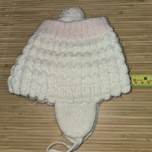 Vintage Handmade White and Pink Knit Baby Hat